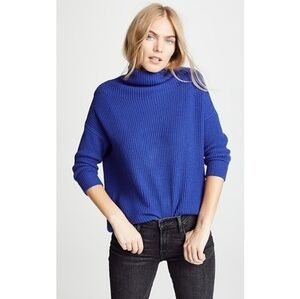 Autumn Cashmere Funnel Neck Pullover Knit Sweater 100% Cashmere Blue Size Small